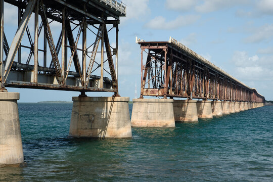 West side of the old Henry Flagler built pin-connected Truss bridge connecting Bahia Honda Key to Spanish Harbor Key in Florida