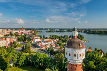 Aerial view of town of Elk in North Eastern Poland - obrazy, fototapety, plakaty