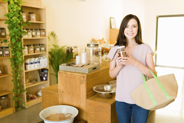 Portrait of a happy customer at the zero-waste store