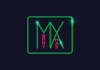 Merry Christmas. Neon sign labels with creative typographic composition. Conceptual design. Vector template
