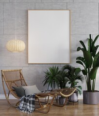3D Mockup photo frame in Modern interior of living room