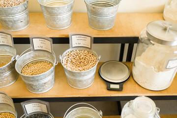Diverse organic products at the bulk shop