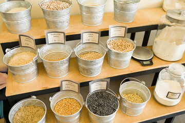 Beans, seeds and flour at the organic supermarket