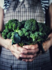 Obraz na płótnie Canvas hands holding broccoli