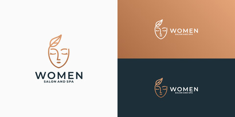 natural women and leaf logo design linear style