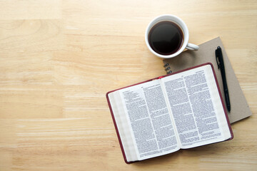 Fototapeta na wymiar Personal Bible Study with a Cup of Coffee