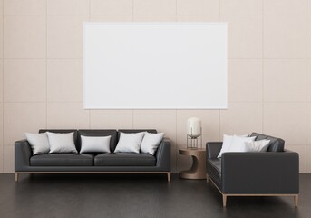 3D Mockup photo frame in Modern interior of living room