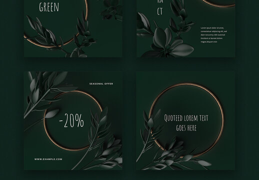 Social Media Layouts with Emerald Green Illustrations