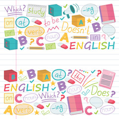Concept of learning English. Flat design, vector pattern. English courses.