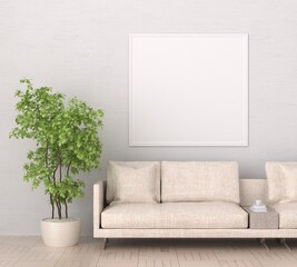 3D Mockup photo frame in Modern interior of living room