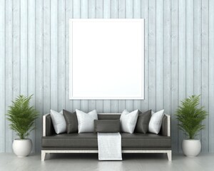 3D Mockup photo frame in Modern interior of living room