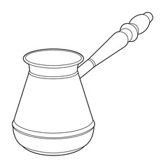 Cezva. Coffee maker. Coloring page. Black outline. 