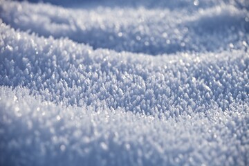 White ice crystals in bright sunlight. Macro photography of ice crystal texture. Snow crystals...