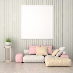 3D Mockup photo frame in Modern interior of living room