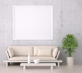 Obraz na płótnie Canvas 3D Mockup photo frame in Modern interior of living room