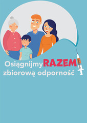 Fototapeta Szczepienia przeciw COVID. flyer ze szczęśliwa rodzina. vector obraz