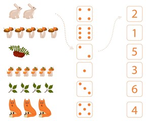 Fototapeta premium Worksheet for teaching mathematics and numeracy on the topic of autumn. For preschool children and kindergarten children who study numbers and counting. Vector illustration