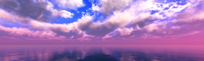 Naklejka na ściany i meble Clouds over the sea, seascape, clouds and water, 3D rendering