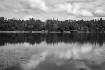 Fototapeta premium River and forest on a cloudy, summers day