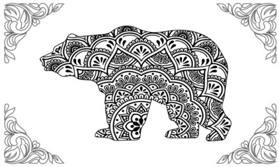 Bear. Animal. Hand drawn bear isolated on white. Zentangle style. Vector illustration animal for anti stress coloring page.