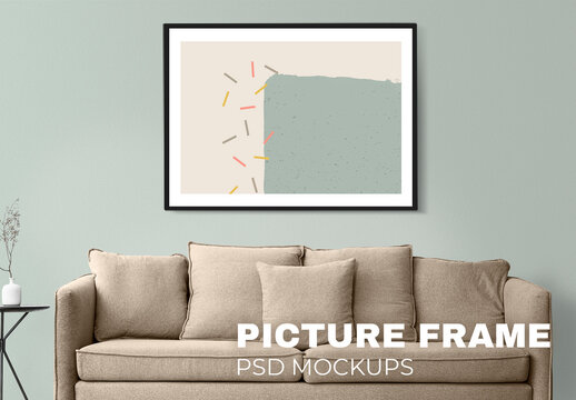 Picture Frame Wall Mockup with a Modern Armchair