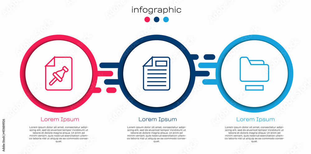 Poster set line note paper with push button, file document and document folder. business infographic templa