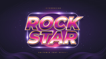 Colorful Rock Star Text in Retro Style with Glitter and Glowing Effect. Editable Text Style Effect