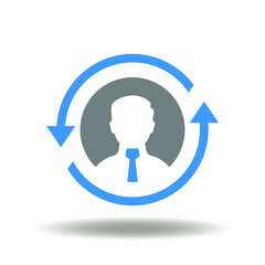 Businessman with round arrows vector illustration. B2B Business Company Commerce Technology Marketing Symbol. HR Recruitment Icon. Career sign. Skills upgrade logo.