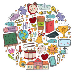 School, kindergarten with cute vector children. Creativity and imagination. Dancing, singing, painting, online education.