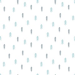 Simple seamless pattern with fir-tree in hand drawn naive Scandinavian style. Vector illustration of christmas trees for baby apparel, textile and product design, wallpaper, wrapping paper, card