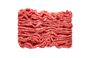 Ground beef, minced beef or beef mince isolated over white background. Top view