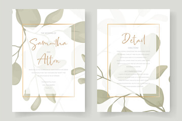 Beautiful wedding invitation card template with leaf decoration