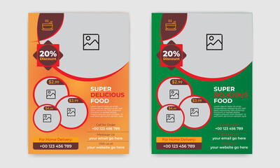 Restaurant Fast Food Flyer Template Design 6 with  Orange, Red, Green, Chocolate and White Color in Rectangle, Circle, Triangle Layout A4 Size, Food Template Brochure Design Vector