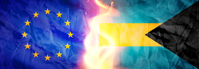 Creative Flags Design of (European Union and Bahamas) flags banner, 3D illustration.