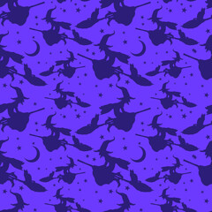 Witch Halloween Pattern Vector Illustration. Purple Design Texture Clip Art Background. Holiday Banner Horror Party.