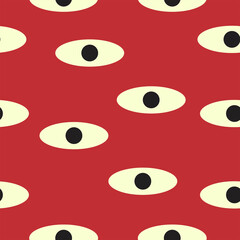 Abstract geometric pattern on red, ovals and circles, seamless pattern, vector