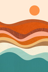 Abstract landscape mountain sunrise sunset poster. Abstract background.