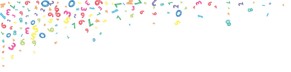 Falling colorful messy numbers. Math study concept with flying digits. Fancy back to school mathematics banner on white background. Falling numbers vector illustration.