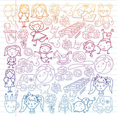 School, kindergarten with cute vector children. Dancing, singing, painting, online education. Creativity and imagination.