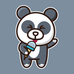 vector illustration of cute baby panda singing