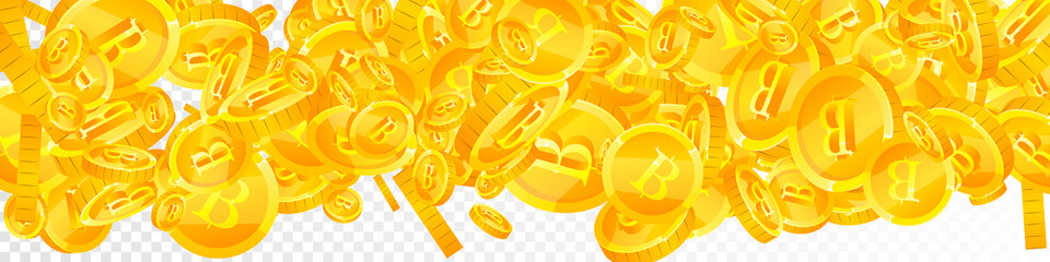 Thai baht coins falling. Creative scattered THB coins. Thailand money. Imaginative jackpot, wealth or success concept. Vector illustration.