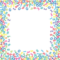 Falling colorful sketch numbers. Math study concept with flying digits. Cute back to school mathematics banner on white background. Falling numbers vector illustration.