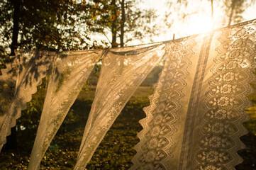 lace golden hour blowing hanging on the line