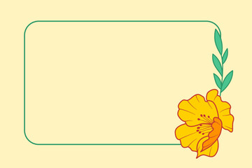 Szablon ramki z dużym żółtym kwiatem. Dekoracyjny wesoły element do projektowania kartek urodzinowych, życzeń, gratulacji, szablon zaproszenia ślubnego, tło do social media lub na blog. - obrazy, fototapety, plakaty