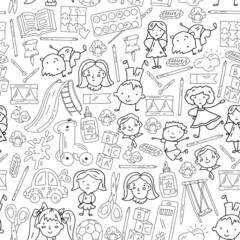 Obraz premium Children play with toys in the kindergarten. Kids playground. Education, creativity, imagination.