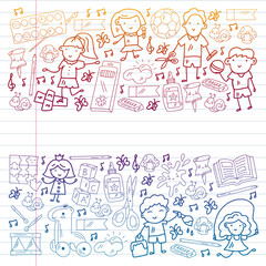 Children play with toys in the kindergarten. Kids playground. Education, creativity, imagination.