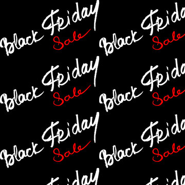 Vector pattern Black Friday for women. Inscriptions. Cursive. White and red on a black background. Doodle. Calligraphic style. Ink style. Hand drawing