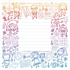 Children play with toys in the kindergarten. Kids playground. Education, creativity, imagination.