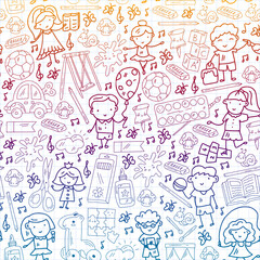 Children play with toys in the kindergarten. Kids playground. Education, creativity, imagination.