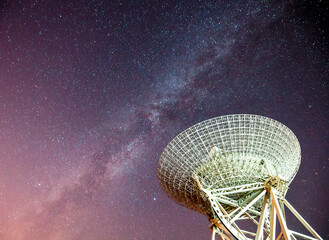 Radio telescopes and the Milky Way at night
